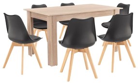 Set de masă Zara 6+1 negru-stejar Sonoma