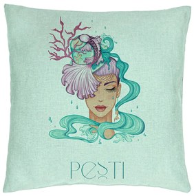 Perna Decorativa, Model Zodia Pesti, 40x40 cm, Verde Menta, Husa Detasabila, Burduf