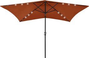 vidaXL Umbrelă de soare cu LED-uri & stâlp din oțel, cărămiziu, 2x3 m