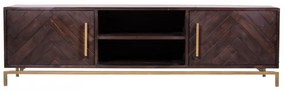 Comoda TV maro, din lemn masiv, cu aspect vintage, Versailles
