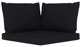 Set mobilier de gradina, 11 piese, cu perne negre Negru, 3x colt + 5x mijloc + 2x suport pentru picioare + masa, 1