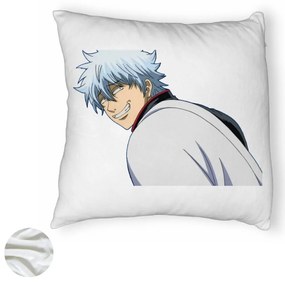 Perna Decorativa Fluffy cu Gintama Gin, 40x40 cm, Alba, Husa Detasabila, Burduf