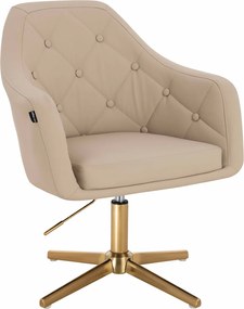 HR831CROSS Scaun Crem Piele Ecologica Premium Soft cu Bază Aurie