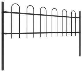 Gard de gradina cu varf curbat, negru, 13,6 x 0,6 m, otel 1, 0.6 m, 13.6 m