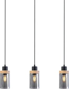 Lustră suspendată pe cablu WOODNEST 3xE27/15W/230V pin/negru fumuriu