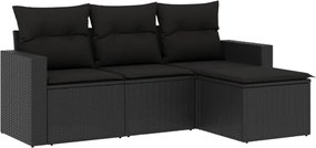 vidaXL Set mobilier de grădină cu perne, 4 piese, negru, poliratan