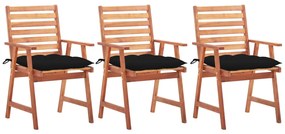 vidaXL Scaune de masă exterior cu perne, 3 buc., lemn masiv acacia