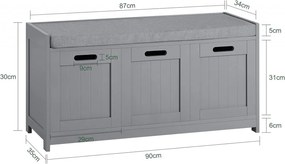 BAG12 - Bancuta 90 cm, bancheta, banca hol cu perna, pantofar, depozitare pantofi - Gri