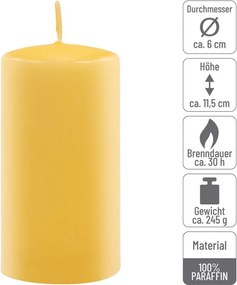 Set lumânări pilon, 11,5 cm, Ø 6 cm, galben, 6 bucăți