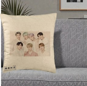 Perna Personalizata K-pop BTS Foto Grup Landscape Pastel, 40x40 cm, Bej, Husa Detasabila, Perna Inclusa, BEKZ®