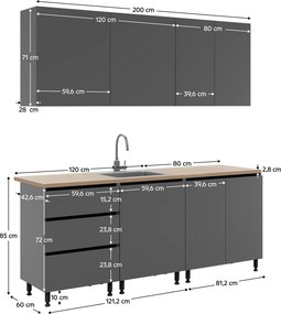 Mobilier de bucătărie, 2 m, grafit, ASTI