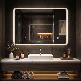 HOMCOM Oglindă de Baie cu LED 70x100 cm, 3 Culori de Lumină, Dimabilă, Antiaburire, Touch, Memorie | Aosom Romania