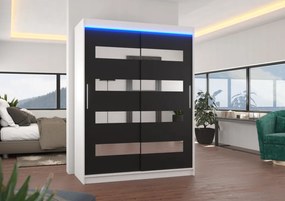 Dulap cu usi glisante si oglinda + iluminare LED, Baltic 150 + LED, 150 cmx200 cmx58 cm, ADRK Furniture (Culoare: Ciocolata)