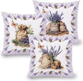 decoDoma Set de 3 fețe pernuțe LAVANDĂ 45 x 45 cm