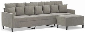 3153481 vidaXL Canapea cu 3 locuri și taburet, gri deschis, 210 cm, catifea