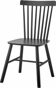 Scaun dining din lemn, negru, cu spătar din opt spițe și traverse în H, finisaj patinat, 92 x 50 x 50 cm, „Mill”