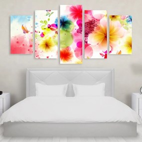 Tablou Multicanvas 5 Piese Abstract Flowers 250x120 cm