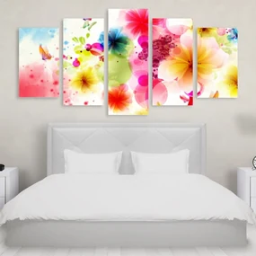 Tablou Multicanvas 5 Piese Abstract Flowers 250x120 cm