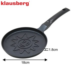 Plită pentru clătite Klausberg KB 7972, 18 cm, Fund în relief cu soare, Acoperire antiaderentă, fără PFOA, Inducție, Negru