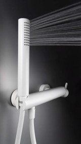 Baterie pentru dus, de perete, cu set de dus, para si furtun, alb, Silia Hexa Alb