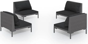 vidaXL Set mobilier de grădină cu perne 4 piese gri închis poliratan