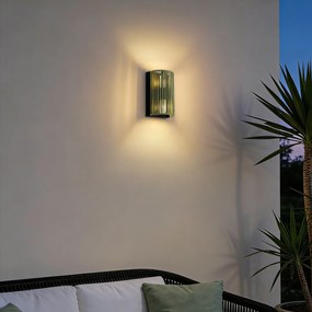 Lampă de perete Japandi verde cu negru IP44 - Jayla