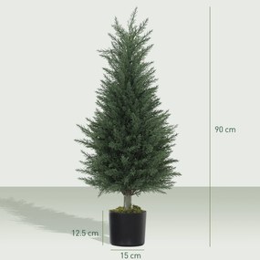 HOMCOM Set de 2 plante artificiale tip chiparos, 362 frunze din plastic, ghiveci, rezistente la UV, verde | Aosom Romania