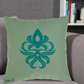 Perna Decorativa Ornament Turcoaz Fleur de Lis, 40x40 cm, Verde, Husa Detasabila, Perna Inclusa, BEKZ®