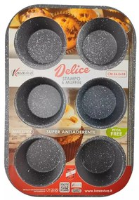 Kasaviva formă pentru brioșe și cupcakes R51223, 6 forme, Non-PFOA, finisaj marmură, roșu