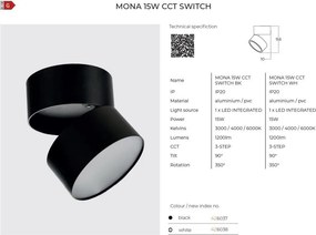Spot LED aplicat reglabil MONA 15W CCT SWITCH alb