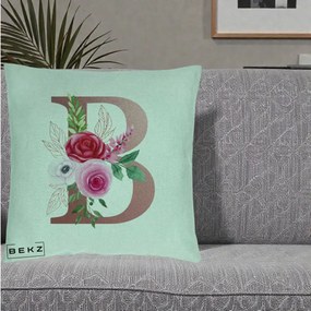 Cadou Personalizat - Perna Personalizata Monograma Rose Gold Litera B, 40x40 cm, Verde Menta, Husa Detasabila, Perna Inclusa, BEKZ®