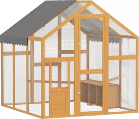 PawHut Coteț pentru găini 3,07 m² tarc exterior din lemn cu husă impermeabilă, încuietoare de siguranță, pentru 6-8 găini 1,7 x 1,8 x 1,8 m | Aosom Romania