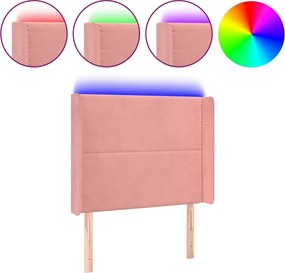 vidaXL Tăblie de pat cu LED, roz, 103x16x118/128 cm, catifea