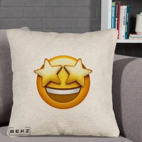 Perna Decorativa Emoji Ochi Stele, 40x40 cm, Bej Canapea, Husa Detasabila, Perna Inclusa, BEKZ®