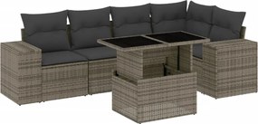 vidaXL Set mobilier grădină cu perne, 6 piese, gri, poliratan
