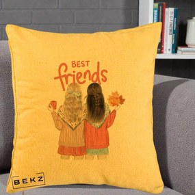 Cadou pentru Prieteni - Perna Personalizata Best Friends Toamna, 40x40 cm, Galben, Husa Detasabila, Perna Inclusa, BEKZ®