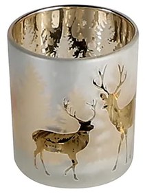 Suport lumanare Deer Forest, sticla, auriu, 12x10 cm