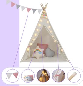 Jurhan Cort tip teepee pentru copii JULIA, 160x120x120cm, bej/roz
