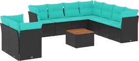 vidaXL Set canapele de grădină cu perne, 11 piese, negru, poliratan