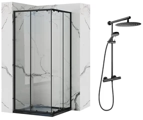 Pachet cabina de dus Rea Punto negru 90x90 cm si coloana de dus FDesign Anima Quadro negru