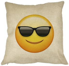 Perna Decorativa Patrata Emoji Fata cu Ochelari, 40x40 cm, Husa Detasabila, Burduf