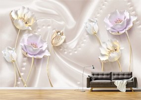 Tapet Premium Canvas - Flori colorate cu ramuri bronz