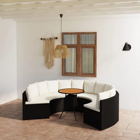 3064888 vidaXL Set mobilier de grădină cu perne, 7 piese, negru, poliratan