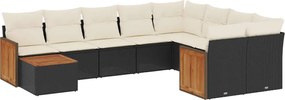 vidaXL Set canapele de grădină cu perne, 10 piese, negru, poliratan