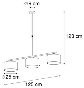 Lampă modernă suspendată neagră cu auriu 125 cm 3 lumini - VT 3