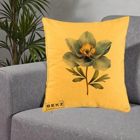 Perna Decorativa Anemona Albastra Botanica, 40x40 cm, Galben, Husa Detasabila, Perna Inclusa, BEKZ®