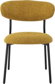 Scaun dining din bumbac galben și metal negru, spătar curbat și picioare reglabile, certificat FSC 100%, finisaj vopsit, 79 x 60 x 55 cm, „Manal”