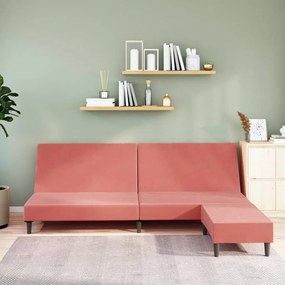 Canapea extensibilă cu taburet, cu 2 locuri, roz, catifea