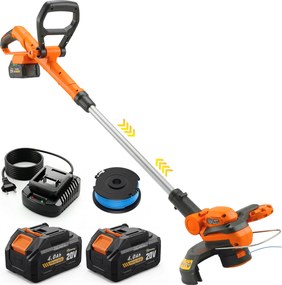 Outsunny Trimmer cu acumulator 21V, motocoasă cu 2x4,0 Ah baterii, încărcător, lățime de tăiere 25 cm, mâner telescopic reglabil | Aosom Romania