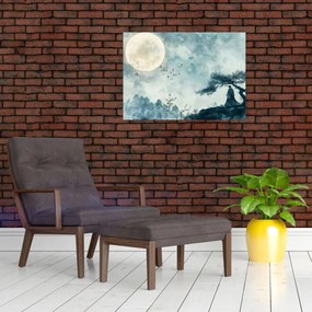 Tablou pe sticlă - Pictură cu lună plină (70x50 cm)